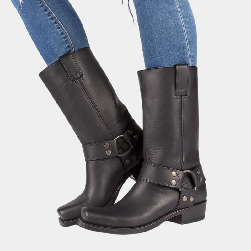 Rosgrove | Women - Mid-Calf Harness Boots - Buckle Accent
