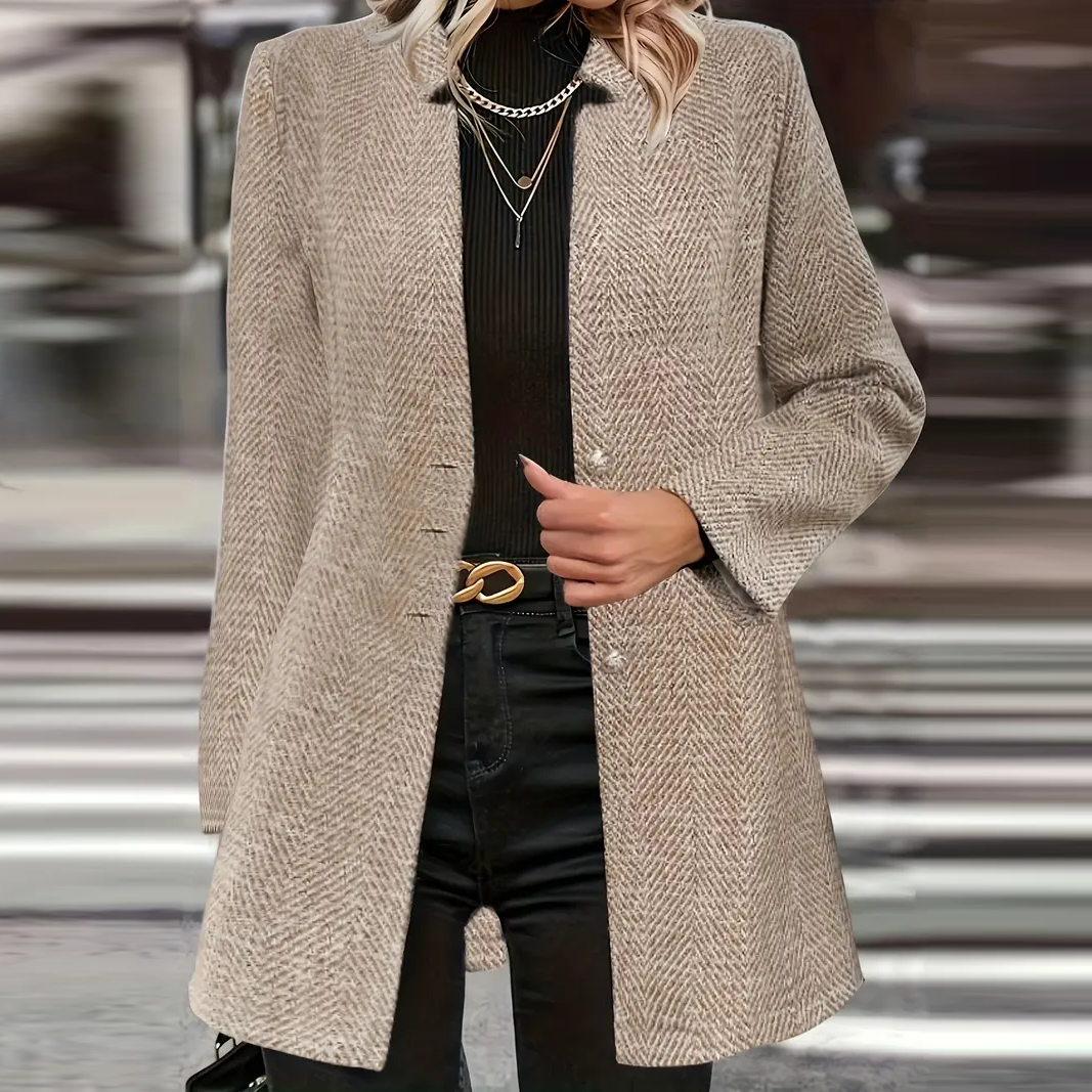Rosgrove | Women - Longline Herringbone Coat - Tailored Style
