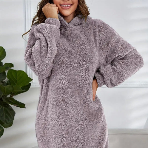 Rosgrove | Women - Soft Fleece Hoodie Dress – Oversized Fit