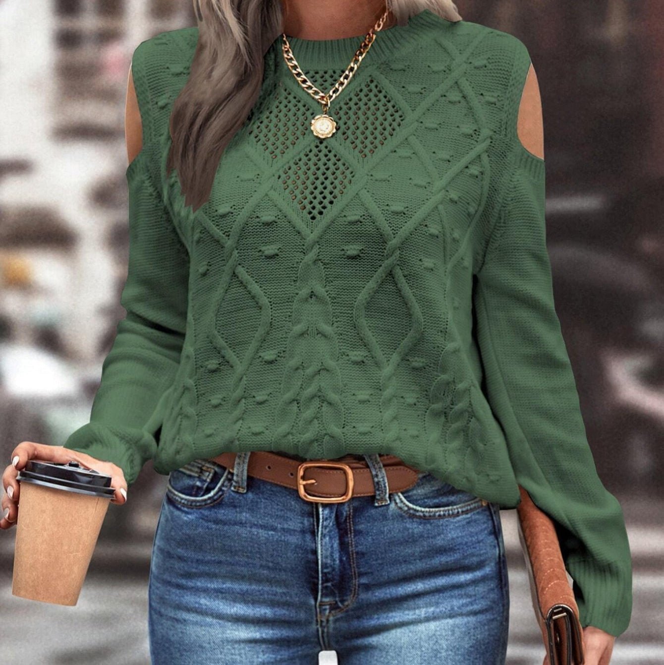 Rosgrove | Women - Loose Fit Open Shoulder Knitted Jumper - Wool Blend