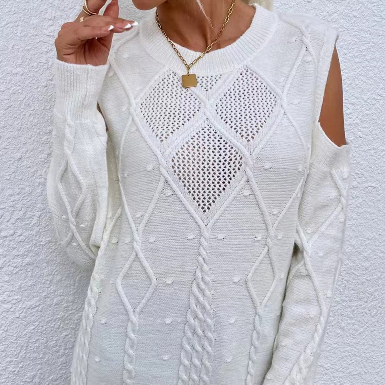 Rosgrove | Women - Loose Fit Open Shoulder Knitted Jumper - Wool Blend