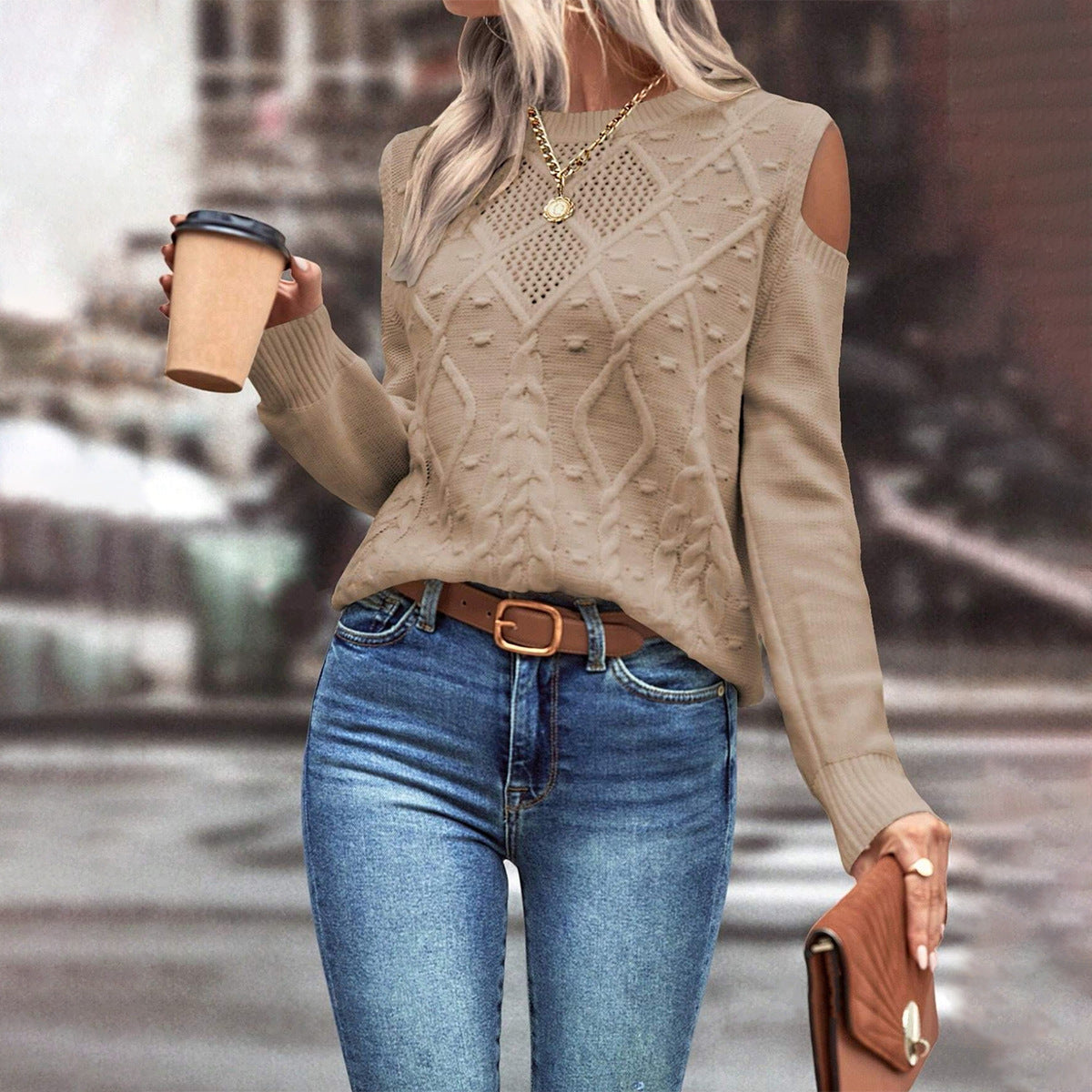 Rosgrove | Women - Loose Fit Open Shoulder Knitted Jumper - Wool Blend