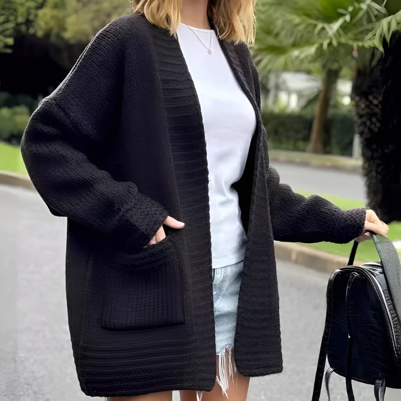 Rosgrove | Women - Longline Ribbed Knit Cardigan - Oversized Style