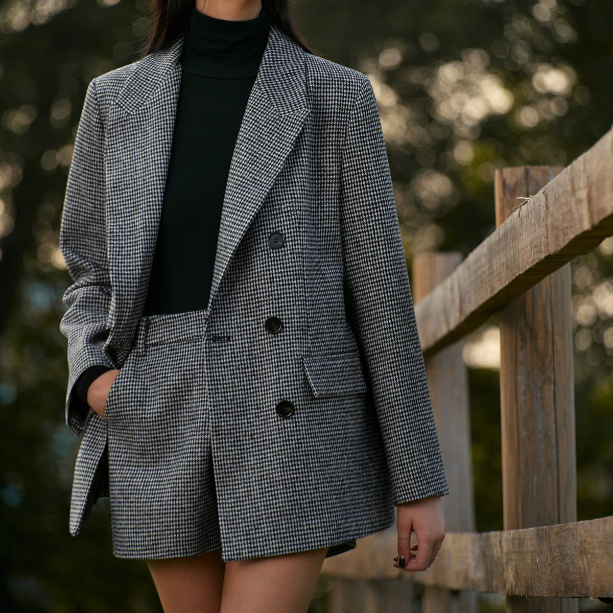 Rosgrove | Women - Double-Breasted Tweed Blazer - Houndstooth pattern