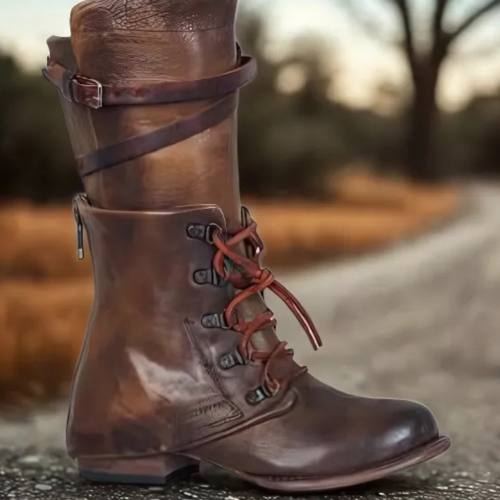 Rosgrove | Women - Mid-Calf Lace-Up Boots - Buckle Strap