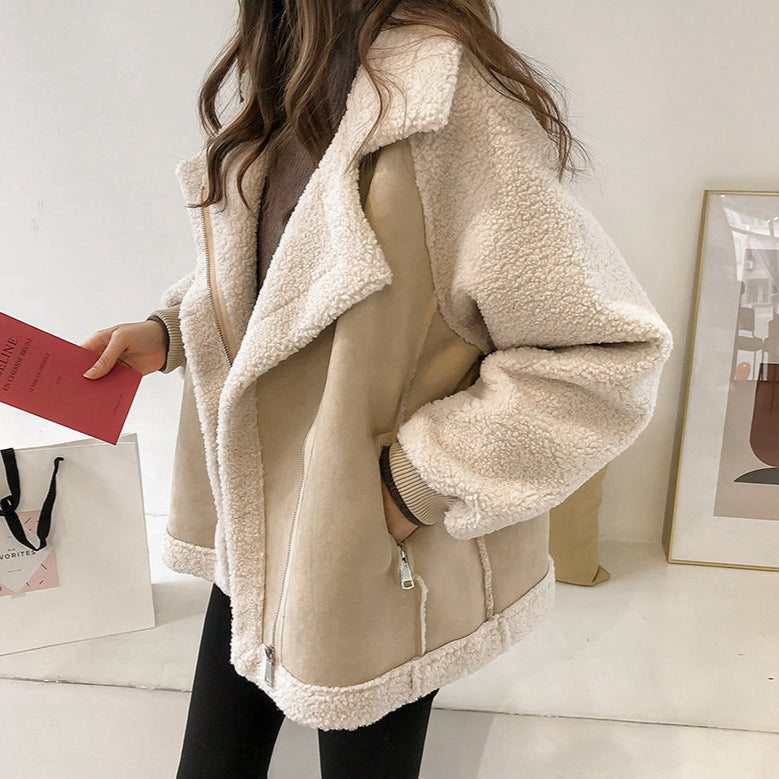 Rosgrove | Women - Oversized Suede Zip Jacket - Cosy Teddy Look
