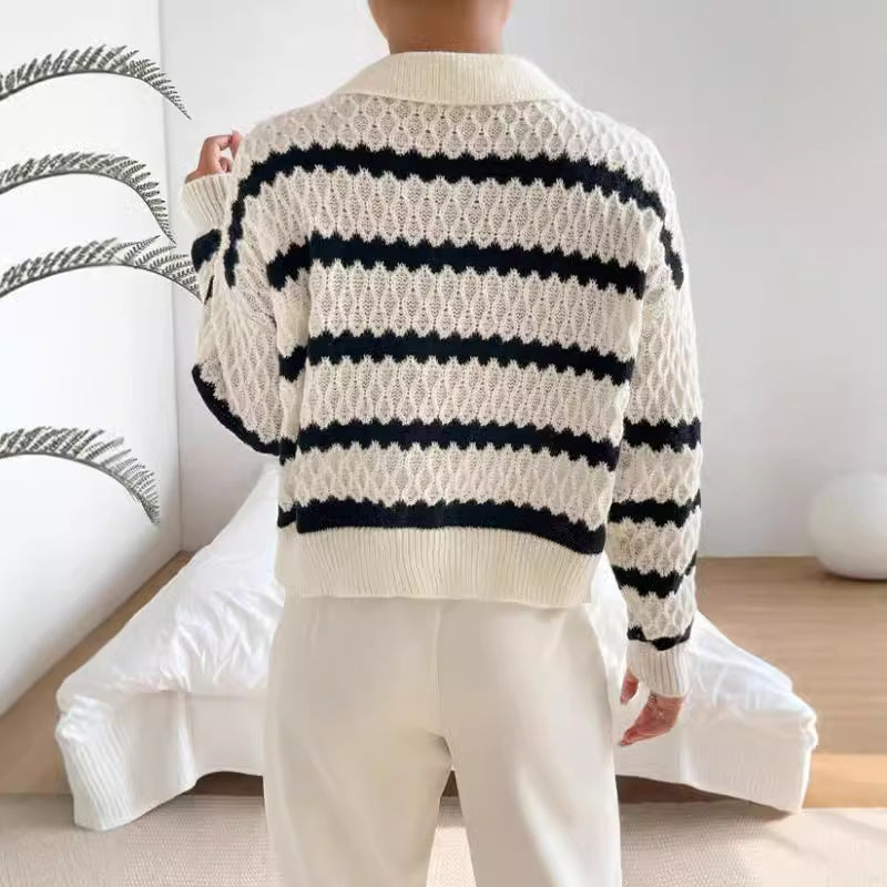 Rosgrove | Women - Chunky Knit Jumper - Striped Polo