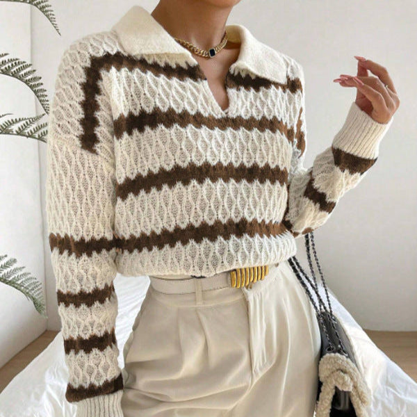 Rosgrove | Women - Chunky Knit Jumper - Striped Polo