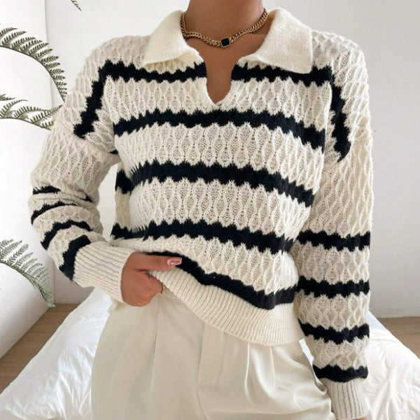 Rosgrove | Women - Chunky Knit Jumper - Striped Polo