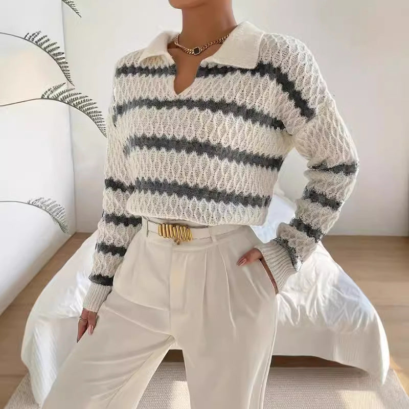 Rosgrove | Women - Chunky Knit Jumper - Striped Polo