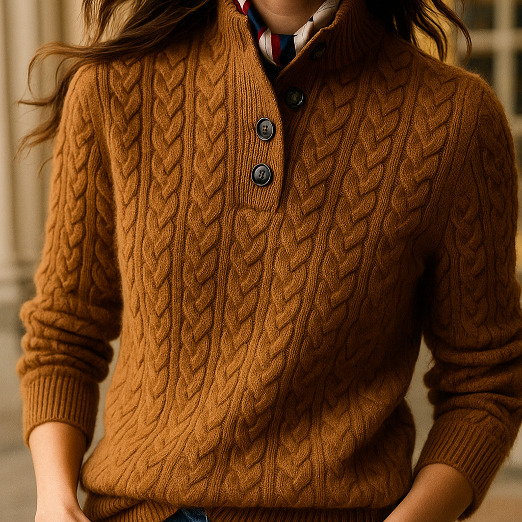 Rosgrove | Women - Cable Knit Pullover Sweatshirt - Funnel Neck