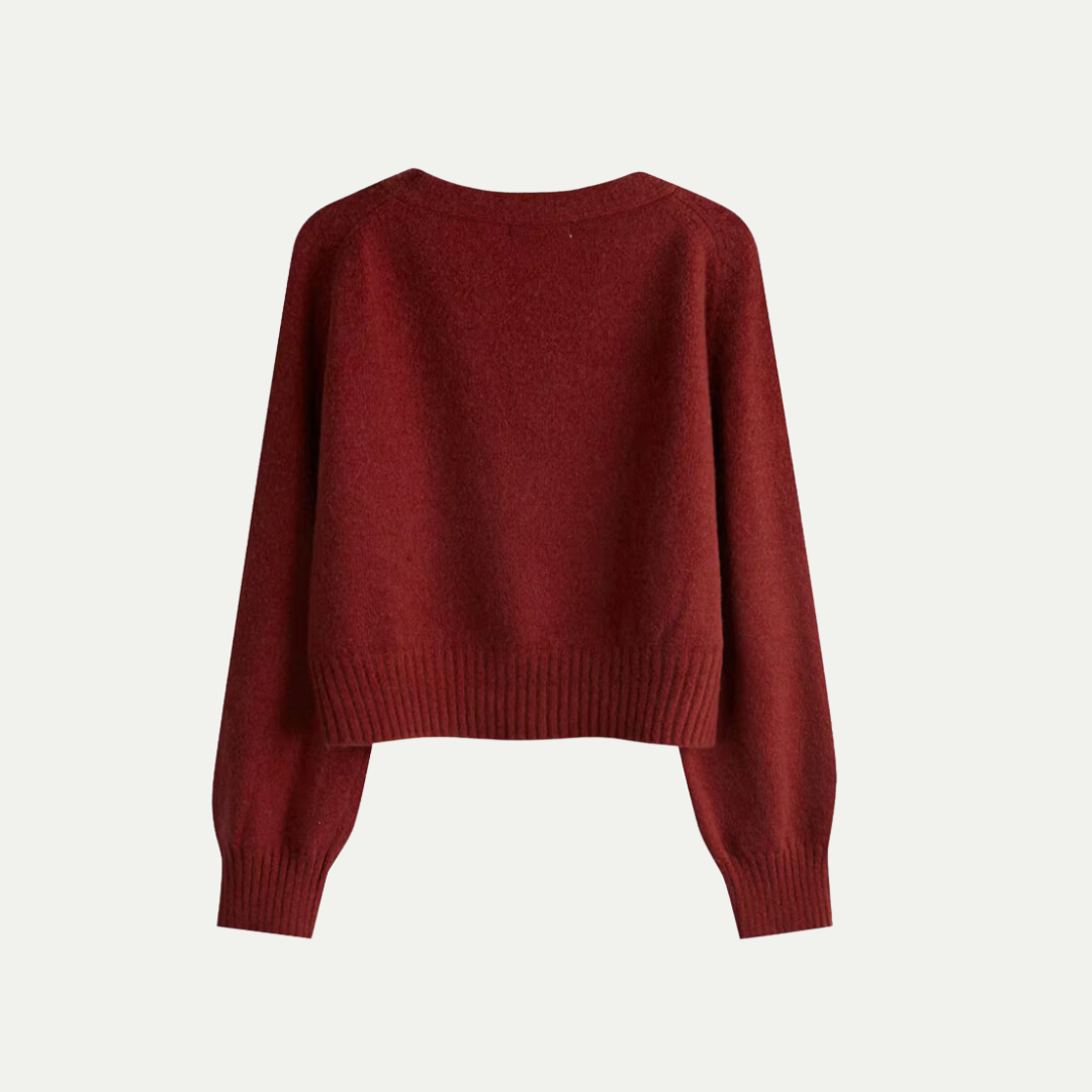 Rosgrove | Women - V-Neck Button Cardigan - Asymmetric Knit Style