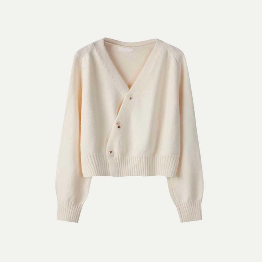 Rosgrove | Women - V-Neck Button Cardigan - Asymmetric Knit Style