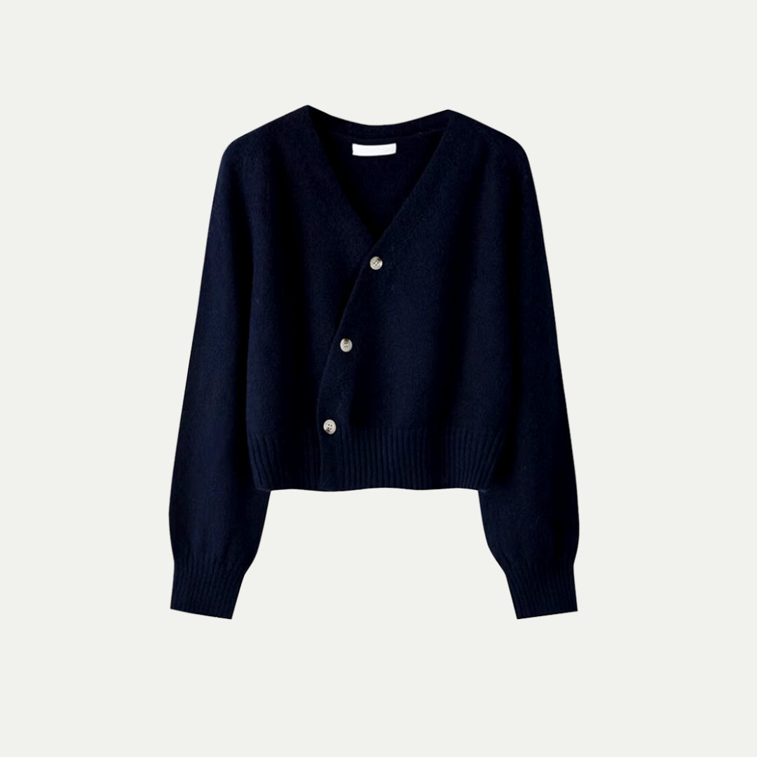 Rosgrove | Women - V-Neck Button Cardigan - Asymmetric Knit Style