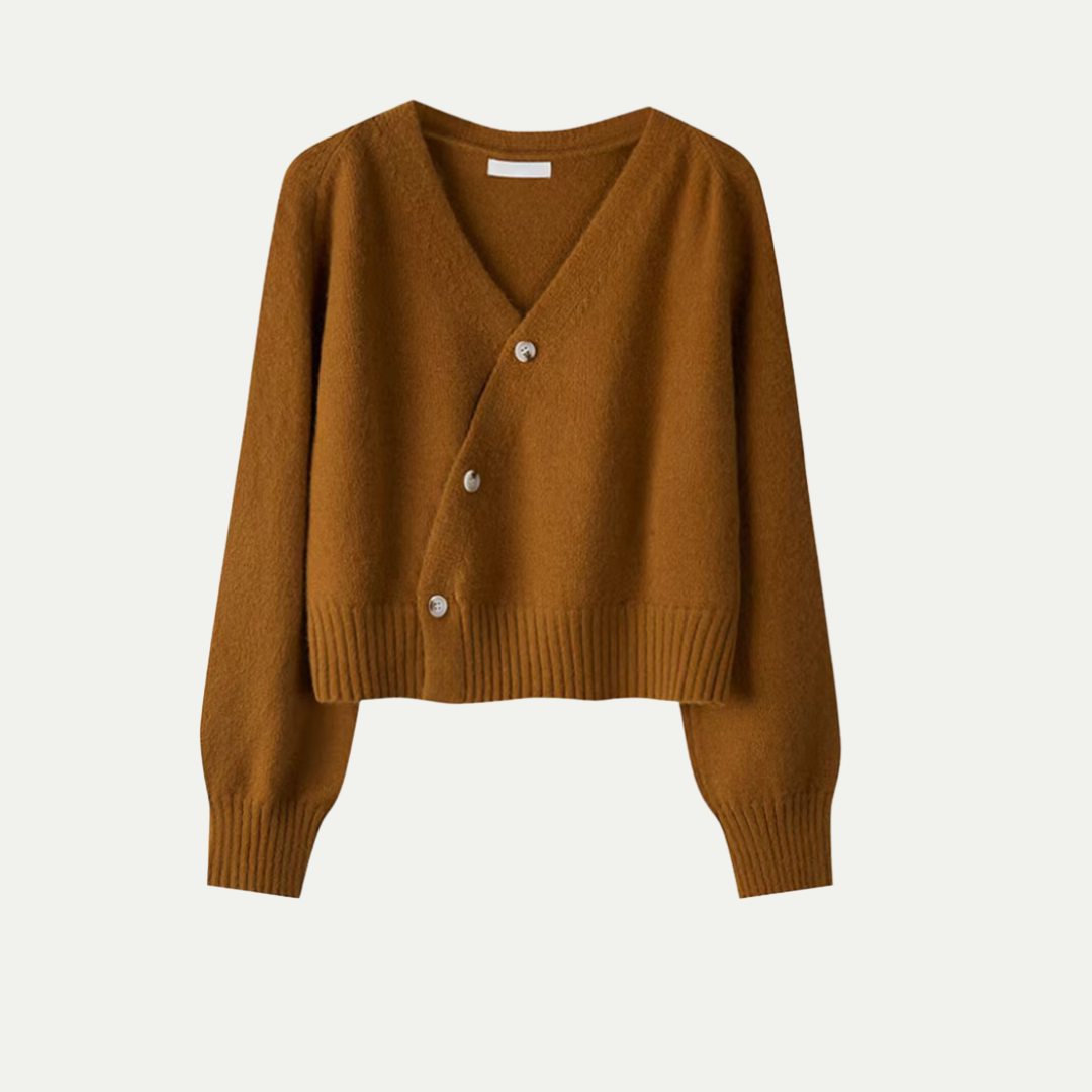 Rosgrove | Women - V-Neck Button Cardigan - Asymmetric Knit Style