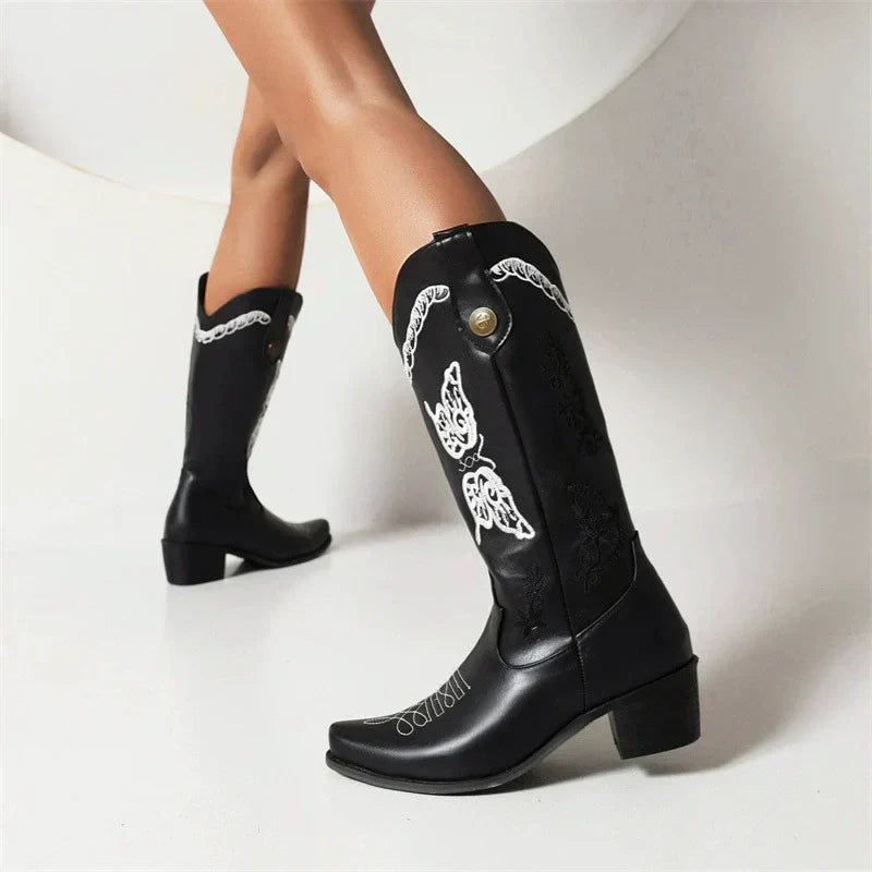 Rosgrove | Women - Embroidered Leather Western Boots - Mid-Calf