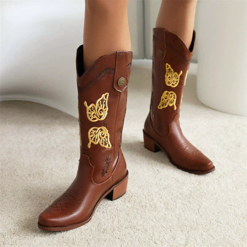 Rosgrove | Women - Embroidered Leather Western Boots - Mid-Calf