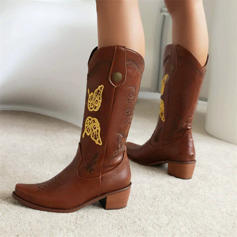 Rosgrove | Women - Embroidered Leather Western Boots - Mid-Calf