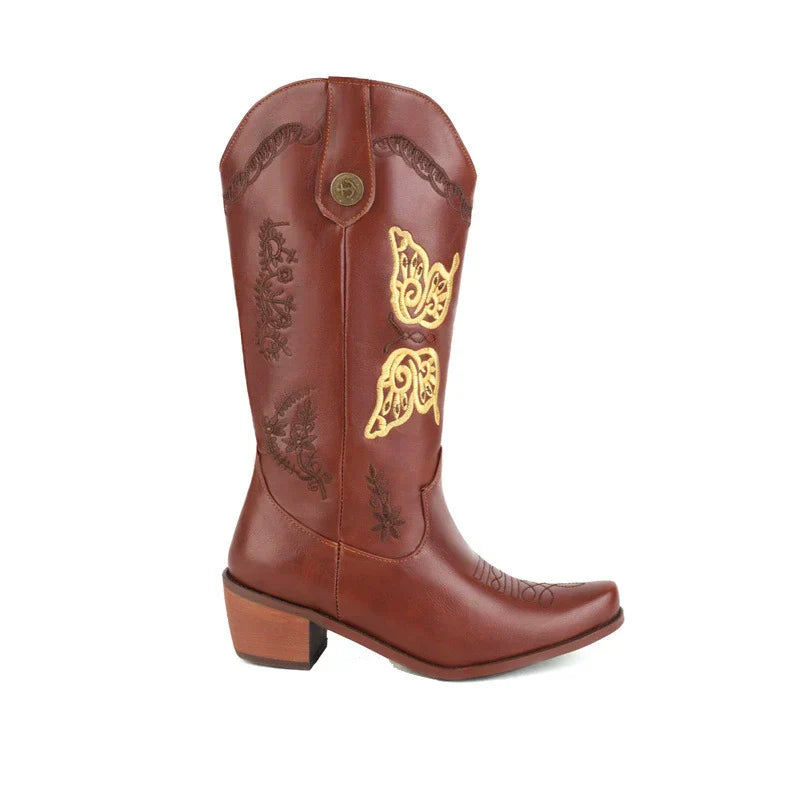 Rosgrove | Women - Embroidered Leather Western Boots - Mid-Calf