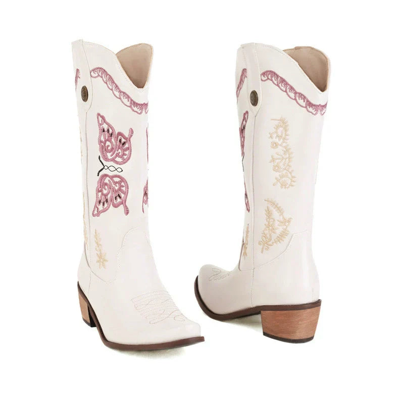 Rosgrove | Women - Embroidered Leather Western Boots - Mid-Calf