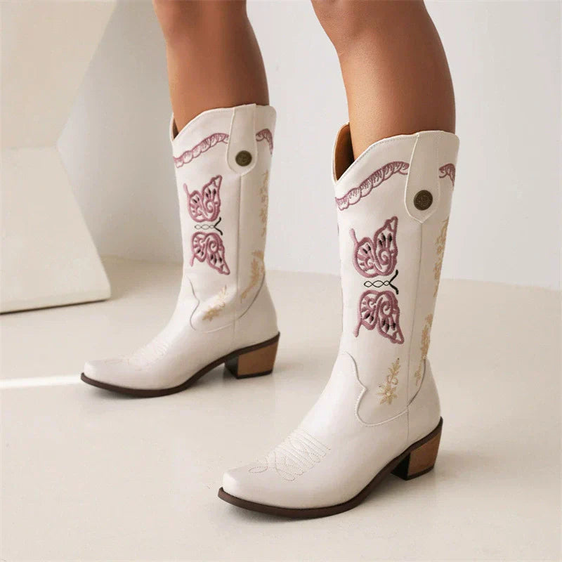 Rosgrove | Women - Embroidered Leather Western Boots - Mid-Calf