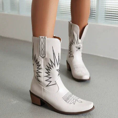 Rosgrove | Women - Stylish Mid-Calf Western Boots - Embroidered