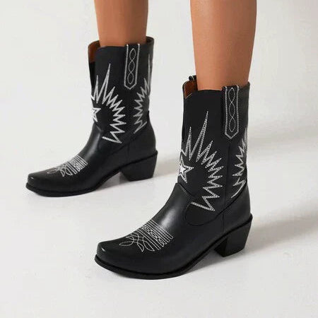 Rosgrove | Women - Stylish Mid-Calf Western Boots - Embroidered