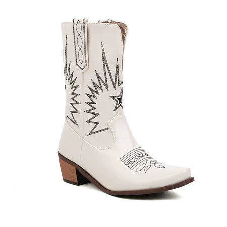Rosgrove | Women - Stylish Mid-Calf Western Boots - Embroidered