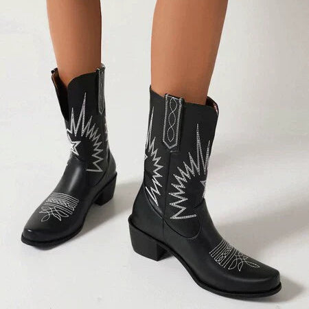 Rosgrove | Women - Stylish Mid-Calf Western Boots - Embroidered