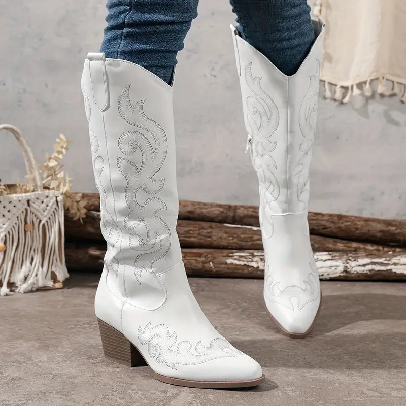 Rosgrove | Women - Knee-High Western Boots - Embroidered Style