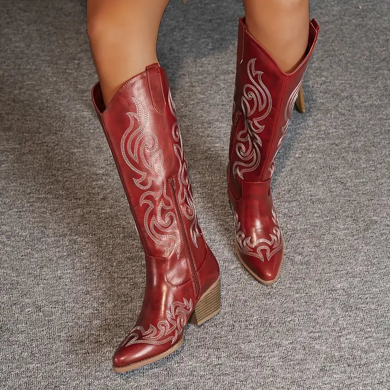 Rosgrove | Women - Knee-High Western Boots - Embroidered Style