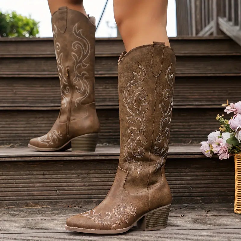 Rosgrove | Women - Knee-High Western Boots - Embroidered Style