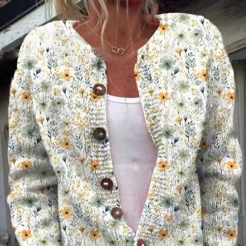 Rosgrove | Women - Floral Knit Cardigan - Crew Neck