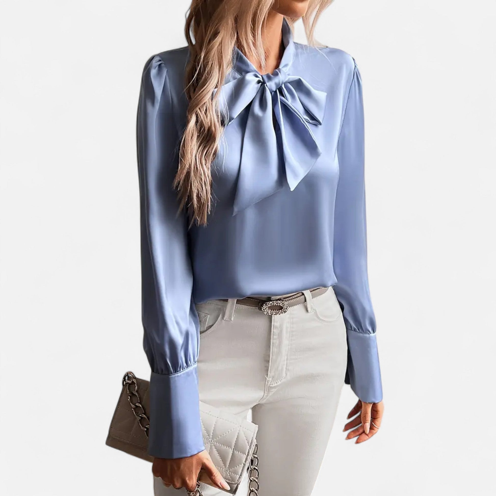 Rosgrove | Women - Satin Blouse with Bow Tie Neck Style