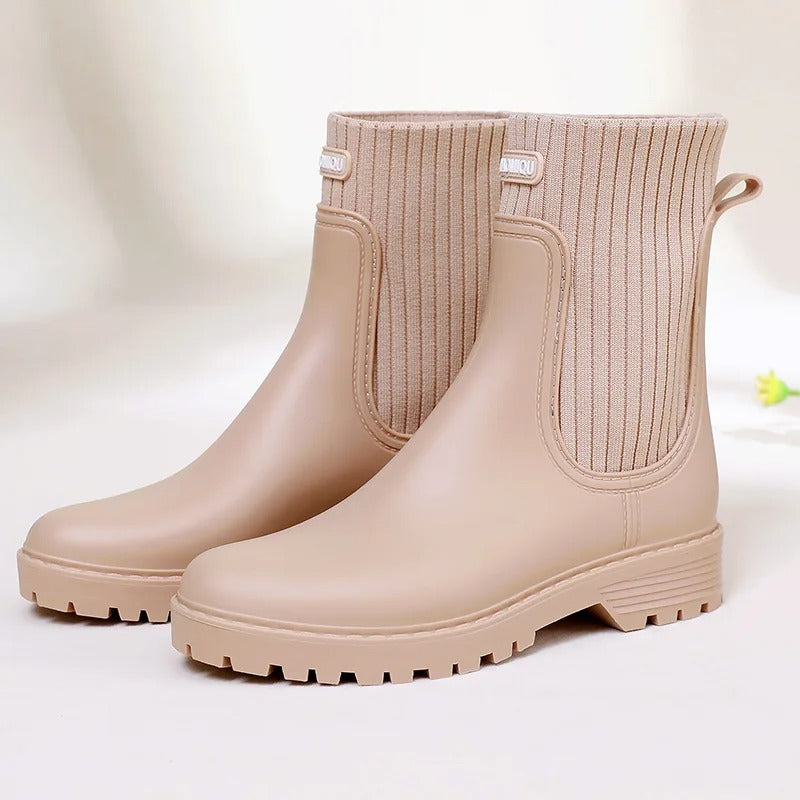 Rosgrove | Women - Quilted Knit Ankle Rain Boots - Slip-On Style