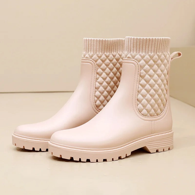 Rosgrove | Women - Quilted Knit Ankle Rain Boots - Slip-On Style