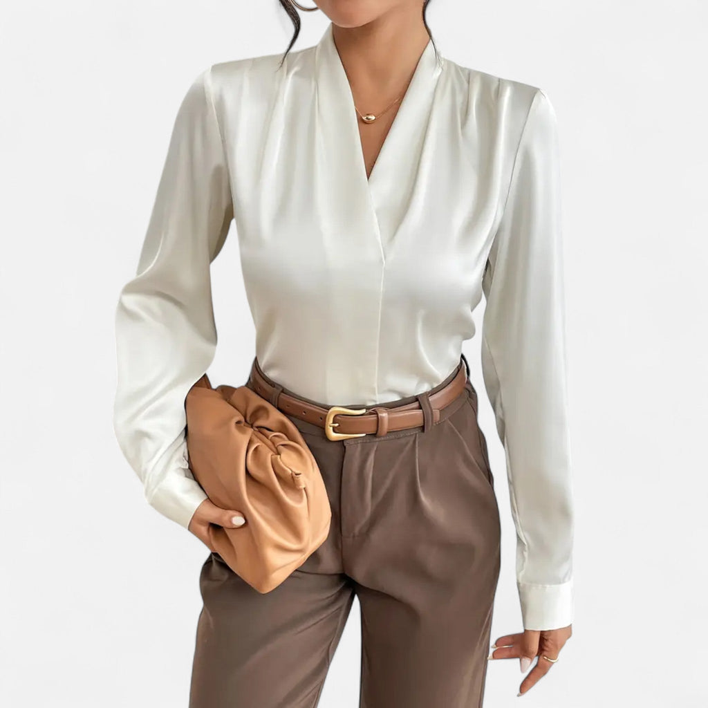 Rosgrove | Women - Elegant Satin Blouse with V-Neck