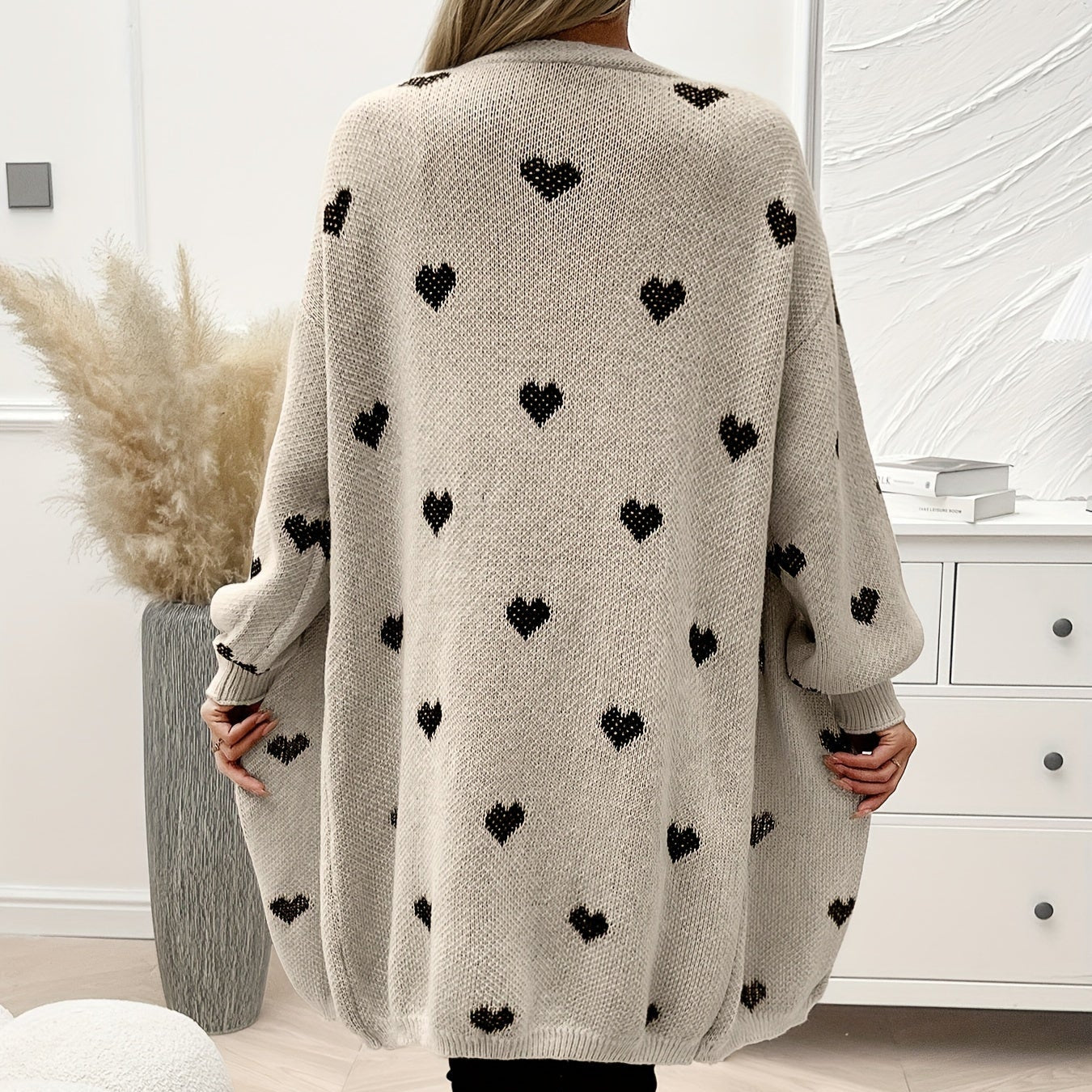 Rosgrove | Women - Heart Pattern Cardigan - Long Sleeve