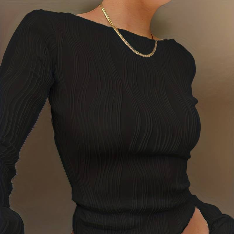 Rosgrove | Women - Fitted Long Sleeve Top - Texture Fabric Design