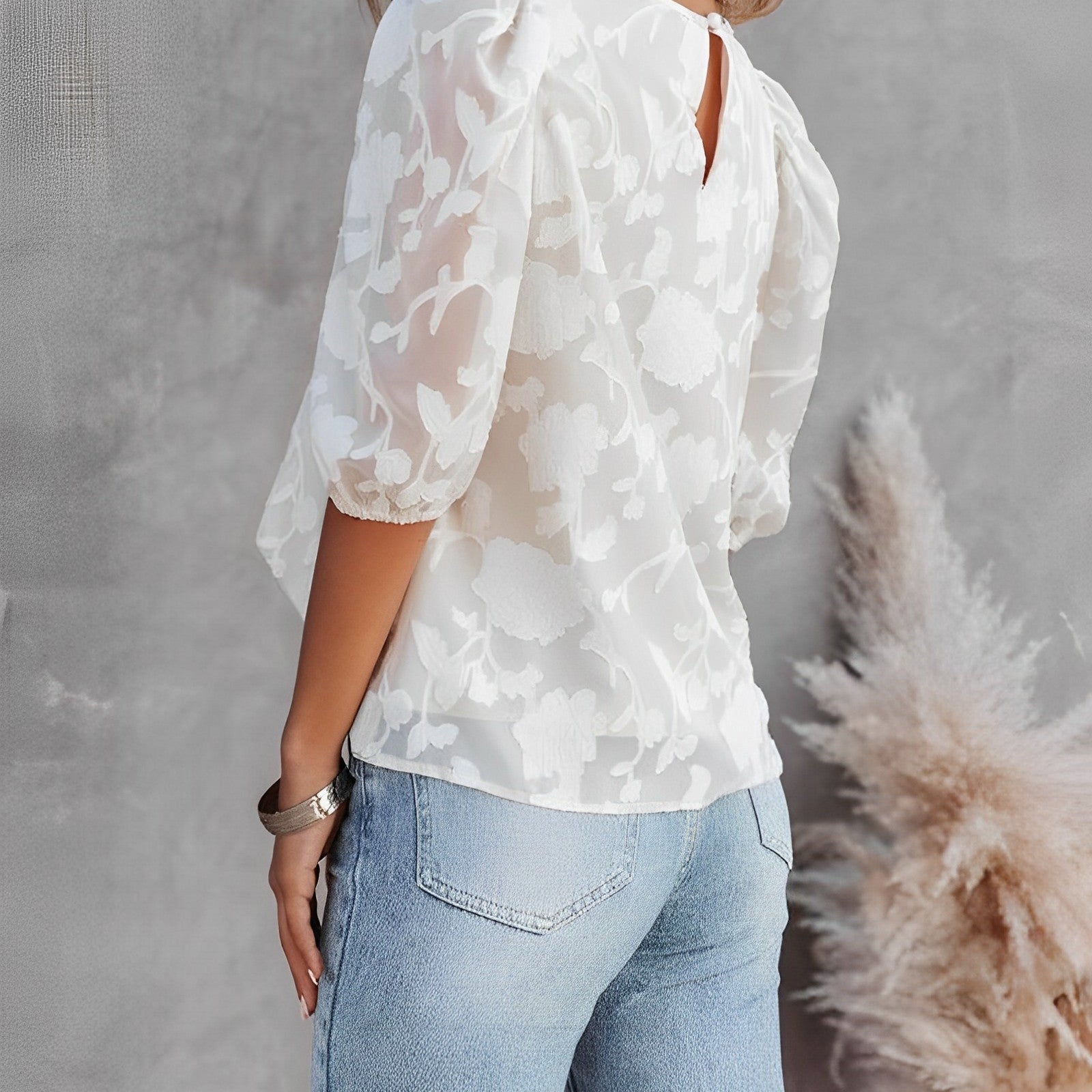 Rosgrove | Women - Puff Sleeve Chiffon Shirt - Elegant Lightweight Blouse