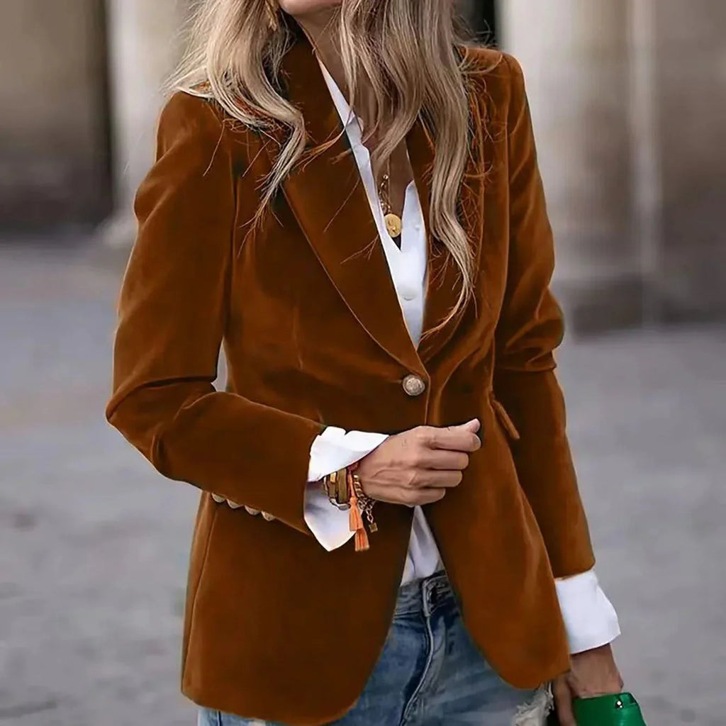 Rosgrove | Women - Velvet Blazer - Gold Button Details