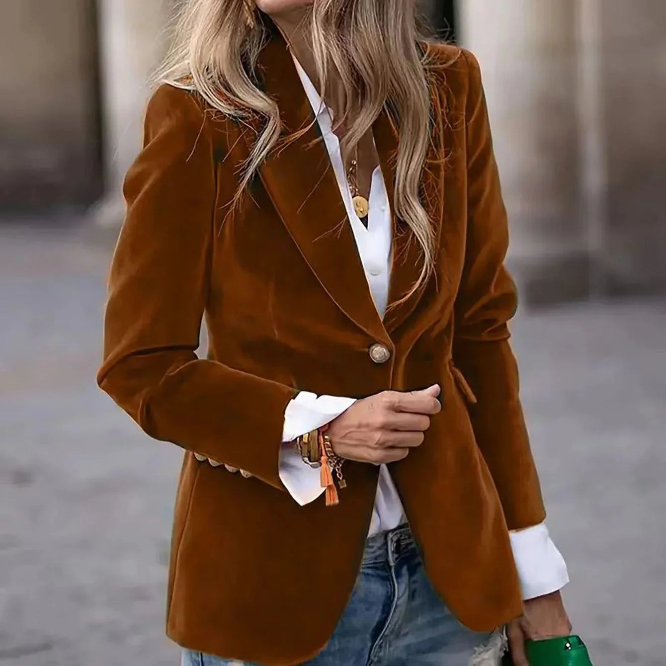 Rosgrove | Women - Velvet Blazer - Gold Button Details