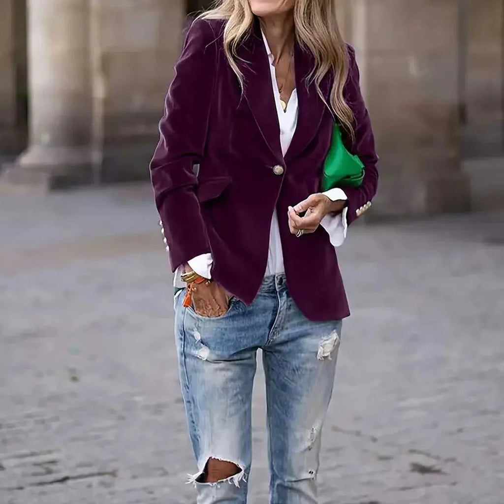 Rosgrove | Women - Velvet Blazer - Gold Button Details