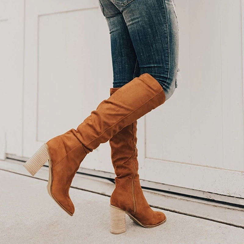 Rosgrove | Women - Knee-High Boots - Side Zip & Stacked Heel
