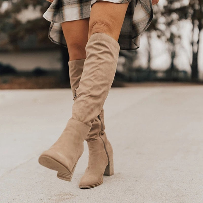 Rosgrove | Women - Knee-High Boots - Side Zip & Stacked Heel