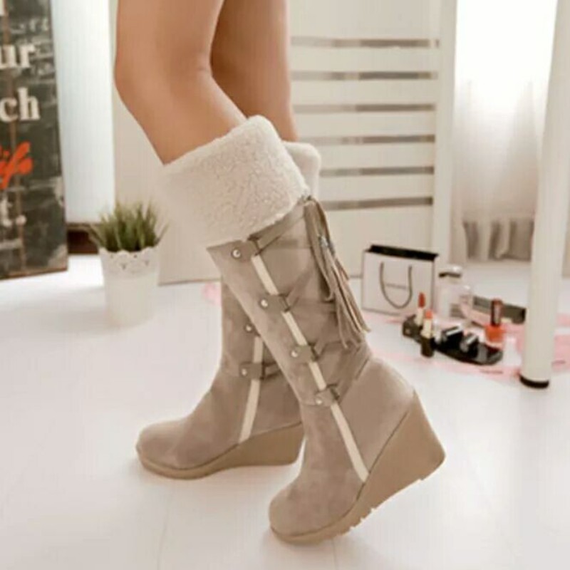 Rosgrove | Women - Knee-High Wedge Boots - Tassel Tie