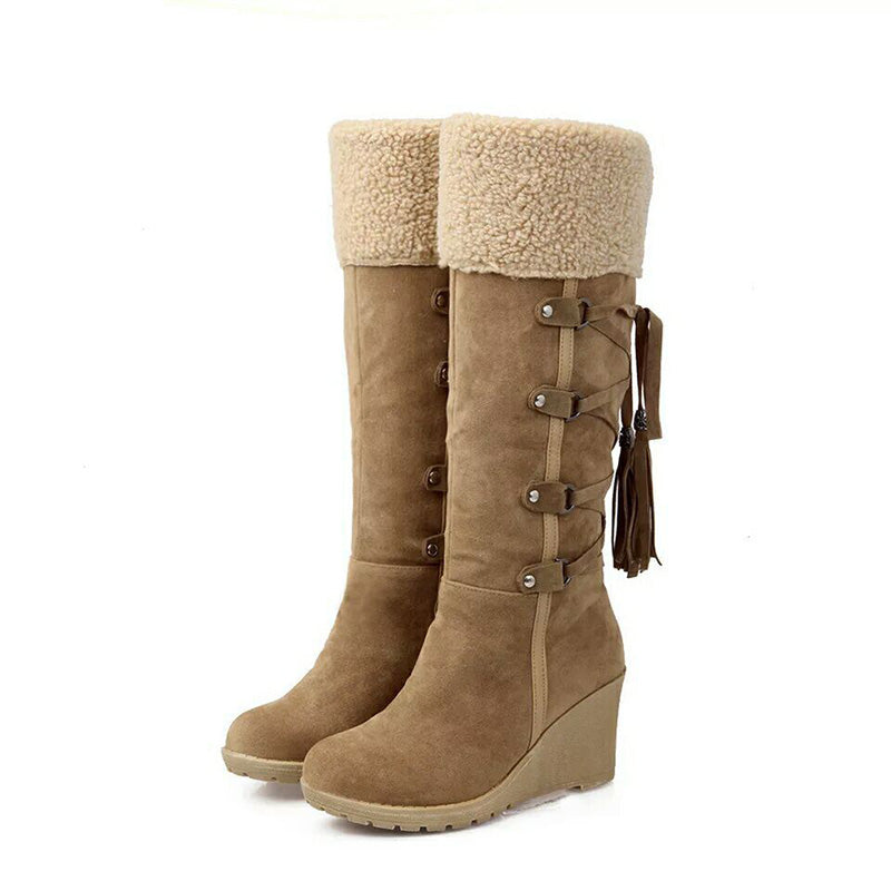Rosgrove | Women - Knee-High Wedge Boots - Tassel Tie