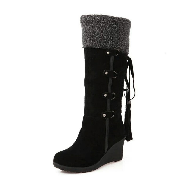 Rosgrove | Women - Knee-High Wedge Boots - Tassel Tie