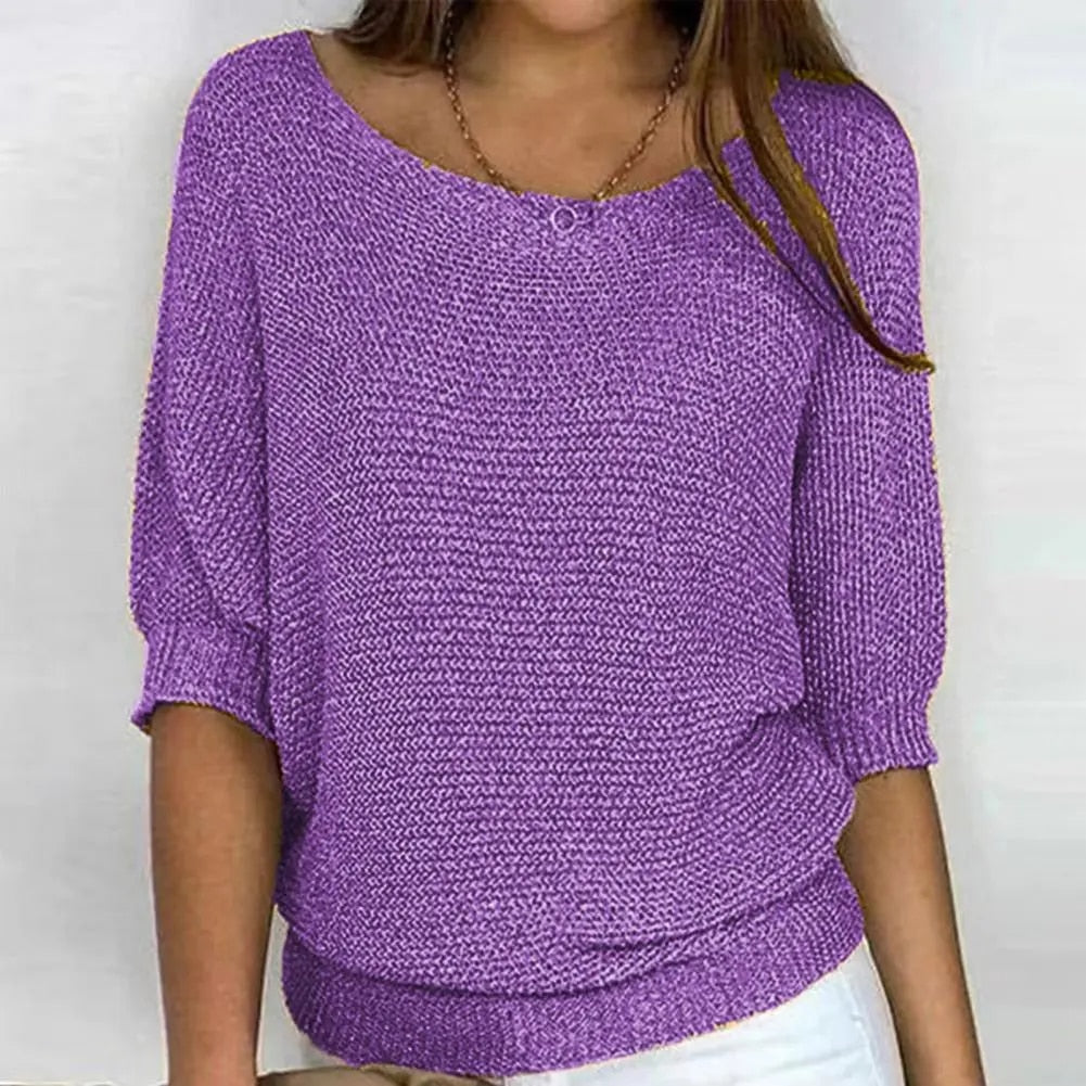 Rosgrove | Women - Round Neck Knitted Jumper - Three-Fourths Sleeve