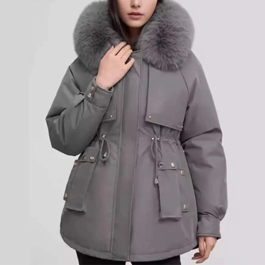 Rosgrove | Women - Faux Fur Collar Hip-Length Coat - Zip Closure